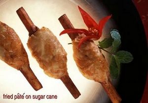 Fried shrimp pate on sugar cane