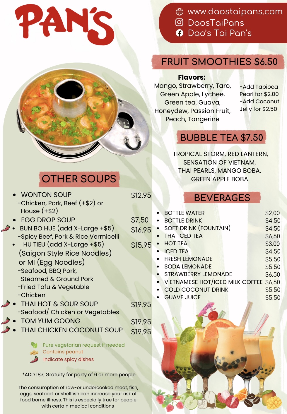 Dao's Tai Pan's Menu page 1 (bottom half)